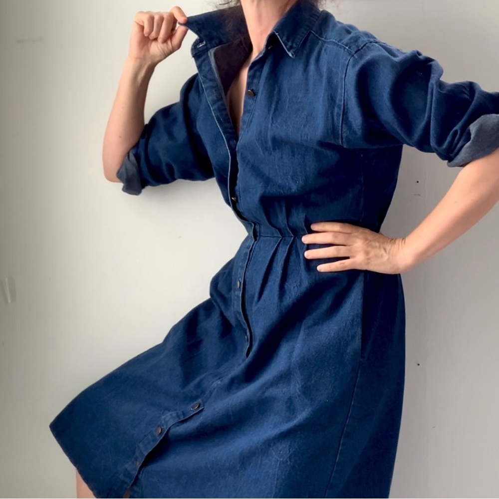 vintage fitted 80s western / new wave denim shirtdress